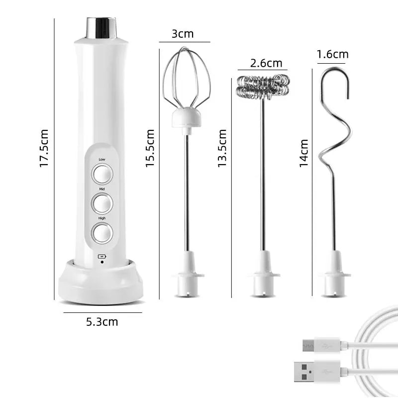 3 in 1 Portable Electric Milk Frother Foam Maker Handheld Rechargeable Foamer High Speeds Drink Mixer Coffee Frothing Wand
