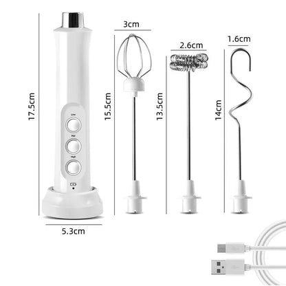3 in 1 Portable Electric Milk Frother Foam Maker Handheld Rechargeable Foamer High Speeds Drink Mixer Coffee Frothing Wand