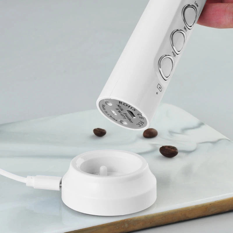 3 in 1 Portable Electric Milk Frother Foam Maker Handheld Rechargeable Foamer High Speeds Drink Mixer Coffee Frothing Wand